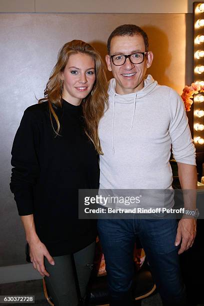 Actress Alicia Endemann and humorist Dany Boon pose Backstage after the triumph of the "Dany De Boon Des Hauts-De-France" Show at L'Olympia on...