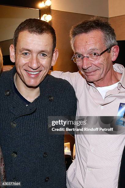 Humorist Dany Boon and director Patrice Leconte pose Backstage after the triumph of the "Dany De Boon Des Hauts-De-France" Show at L'Olympia on...