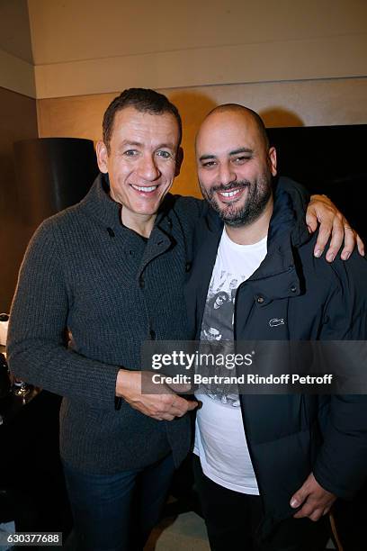 Humorists Dany Boon and Jerome Commandeur pose Backstage after the triumph of the "Dany De Boon Des Hauts-De-France" Show at L'Olympia on December...