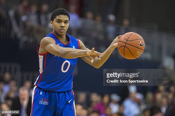 American University Eagles guard Sa'eed Nelson passes during the game between the Villanova Wildcats and the American Eagles on December 21, 2016 at...