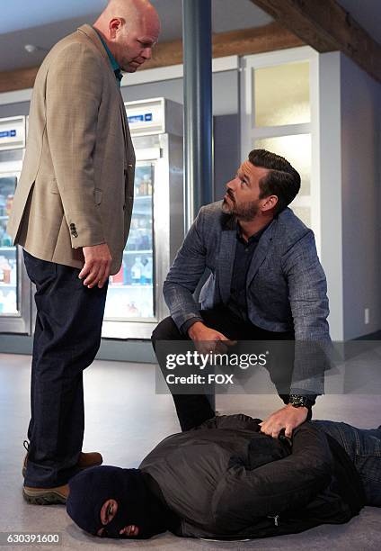Pictured L-R: Domenick Lombardozzi and Eddie Cibrian in the "Eddie and the Empire State of Mind" episode of ROSEWOOD airing Thursday, Sept. On FOX.