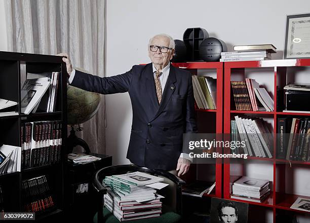 Pierre Cardin, owner and founder of Pierre Cardin, poses for a photograph following an interview in his office in Paris, France, on Monday, Dec. 19,...