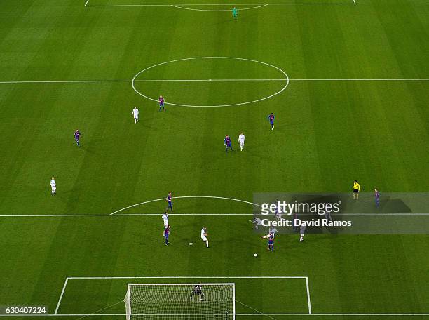 Rafinha Alcantara of FC Barcelona scores his team's third goal during the Copa del Rey round of 32 second leg match between FC Barcelona and Hercules...