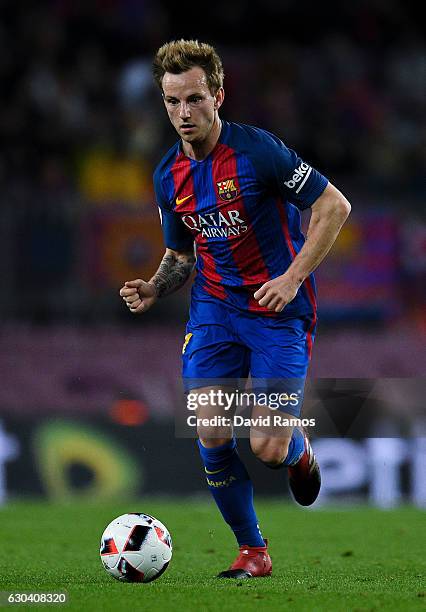 Ivan Rakitic of FC Barcelona runs with the ball during the Copa del Rey round of 32 second leg match between FC Barcelona and Hercules at Camp Nou on...