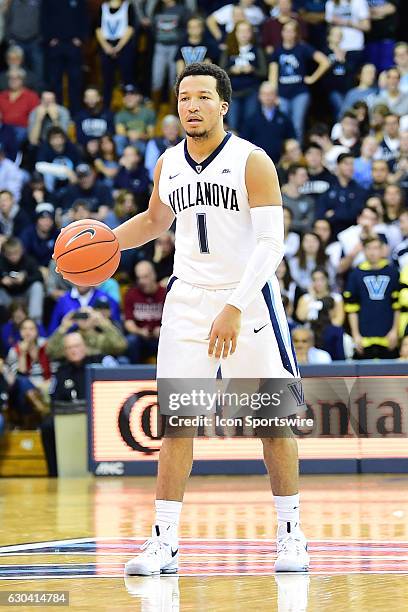 Villanova Wildcats guard Jalen Brunson dribbles during a NCAA Basketball game between the Temple Owls and the Villanova Wildcats at The Pavilion in...