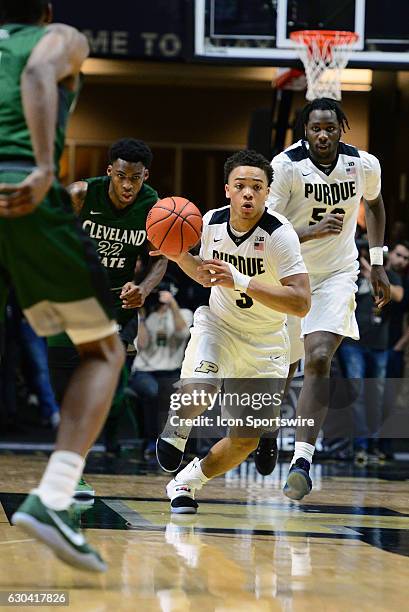 Purdue Boilermakers Guard Carsen Edwards dribbles the ball up the floor during the game against the Cleveland State Vikings on December 10 at Mackey...