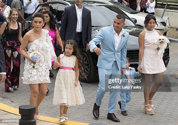 Vanesa Mansilla, Katia Tevez, Carlos Tevez, Lito Junior Tevez and Florencia Tevez arrive to the San Isidro City Hall for the civil wedding ceremony...