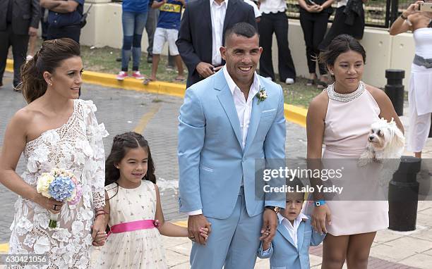 Vanesa Mansilla, Katia Tevez, Carlos Tevez, Lito Junior Tevez and Florencia Tevez arrive to the San Isidro City Hall for the civil wedding ceremony...
