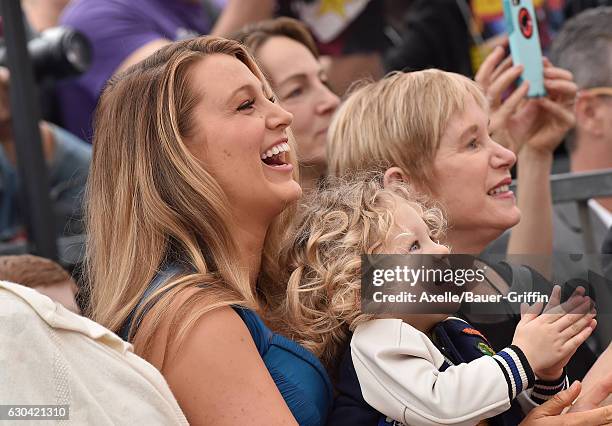 Actress Blake Lively and daughter James Reynolds attend the ceremony honoring Ryan Reynolds with a Star on the Hollywood Walk of Fame on December 15,...