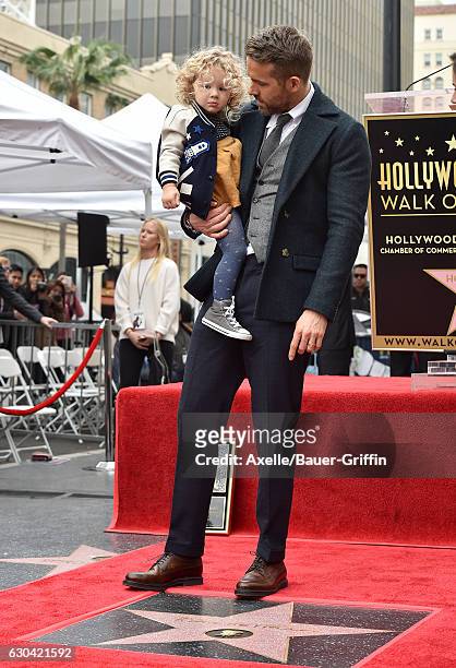 Actor Ryan Reynolds and daughter James Reynolds attend the ceremony honoring Ryan Reynolds with a Star on the Hollywood Walk of Fame on December 15,...