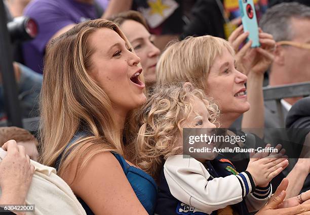 Actress Blake Lively and daughter James Reynolds attend the ceremony honoring Ryan Reynolds with a Star on the Hollywood Walk of Fame on December 15,...