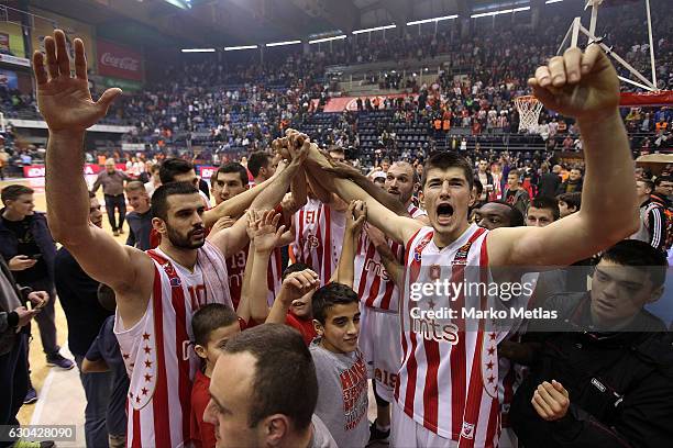 Branko Lazic, #10 and Luka Mitrovic, #9 of Crvena Zvezda mts Belgrade celebrate during the 2016/2017 Turkish Airlines EuroLeague Regular Season Round...