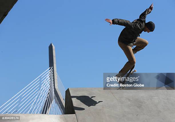 Airborne is Kanten Russell, one of the lead designers of the Lynch Family Skatepark, adjacent to North Point Park in Cambridge, MA on Nov. 4, 2015....