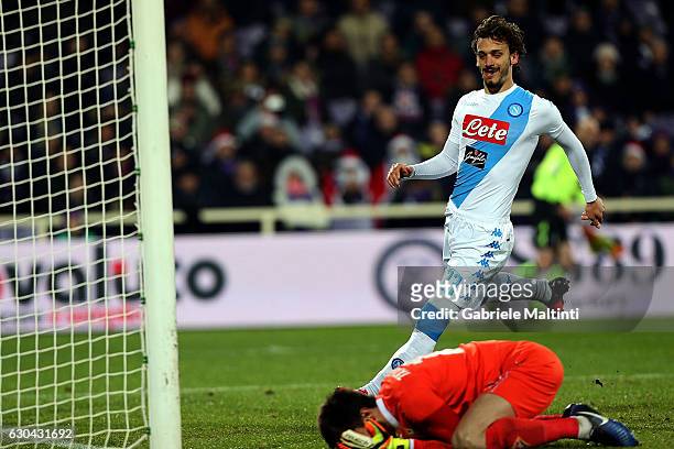 Manolo Gabbiadini of SSC Napoli celebrates after scoring a goal during the Serie A match between ACF Fiorentina and SSC Napoli at Stadio Artemio...