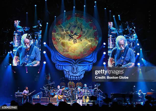 Bob Weir is seen on the giant screens on either side of the stage during the Dead & Company show at the DCU Center in Worcester, MA on Nov. 10, 2015.