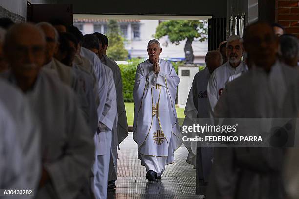 Arturo Sosa Abascal , superior general of the Society of Jesus, celebrates mass at the chapel of the San Ignacio school in Caracas on December 22,...