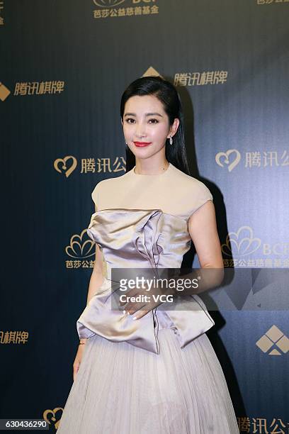 Actress Li Bingbing arrives at the red carpet of Tencent Board Game Annual Festival - Charity Night on December 22, 2016 in Sanya, Hainan Province of...
