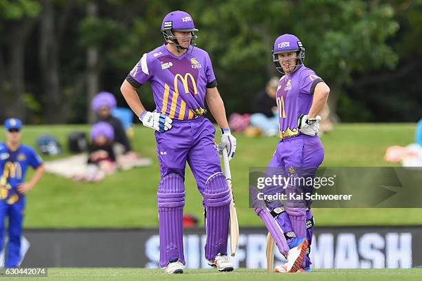 Peter Fulton and Henry Nicholls of the Kings look on during the McDonalds Super Smash T20 match between Canterbury Kings and Otago Volts at Hagley...