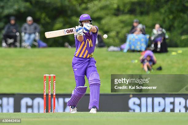 Peter Fulton of the Kings batting during the McDonalds Super Smash T20 match between Canterbury Kings and Otago Volts at Hagley Oval on December 23,...