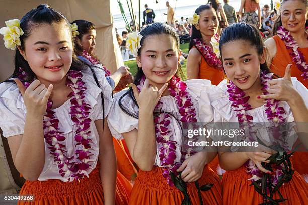 Performers preparing for the Hyatt Regency Hula Show.