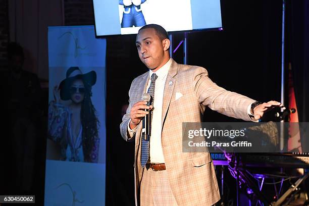 Michael Sterling speaks at the 9th Annual Celebration 4 A Cause Fashion Show at King Plow Arts Center on December 22, 2016 in Atlanta, Georgia.