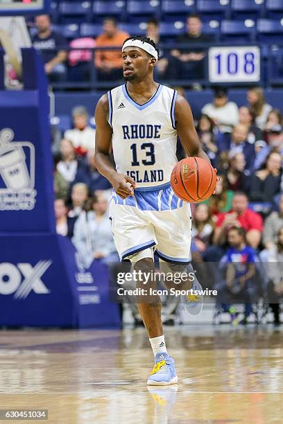 Stanford Robinson Guard for URI brings the ball up court during the game between the University of Rhode Island Rams and the William & Mary Tribe on...