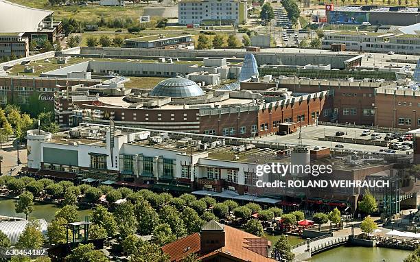 This picture taken on September 8, 2016 shows aerial view of Centro, one of Germany's largest shopping and leisure centers, in Oberhausen, western...