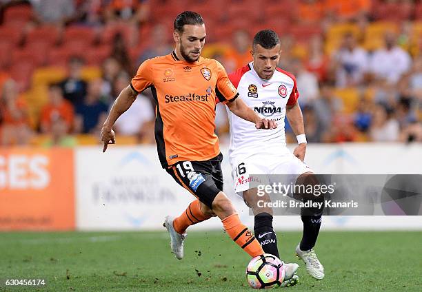 Jack Hingert of the Roar in action during the round 22 A-League match between Brisbane Roar and Western Sydney Wanderers at Suncorp Stadium on...