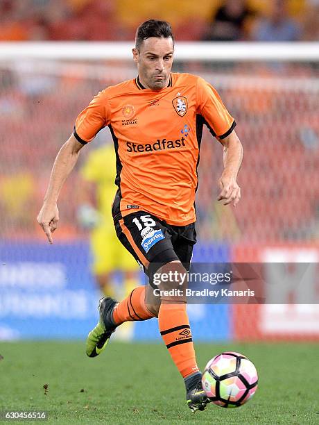 Manuel Arana of the Roar in action during the round 22 A-League match between Brisbane Roar and Western Sydney Wanderers at Suncorp Stadium on...