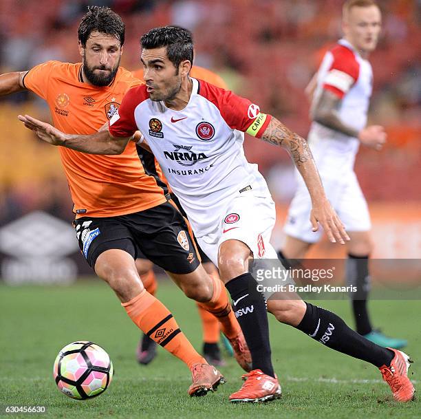 Dimas Delgado of the Wanderers in action during the round 22 A-League match between Brisbane Roar and Western Sydney Wanderers at Suncorp Stadium on...