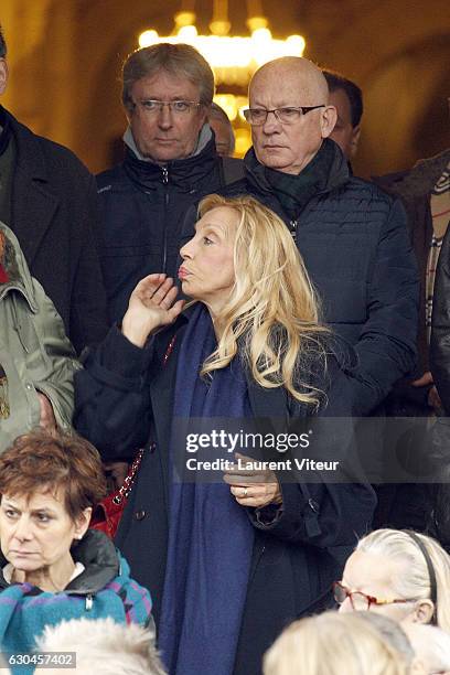 Sylvie Elias, mother of Sarah Marshall, attends the funeral of French actress Michele Morgan, who died aged 96, at Church Saint-Pierre de Neuilly sur...