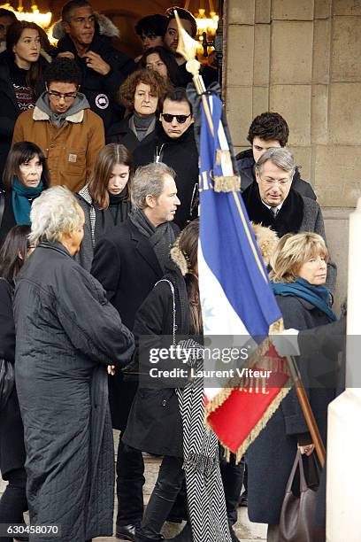 Christopher Thompson and Daniele Thompson attend Michele Morgan's Funerals in Church Saint-Pierre de Neuilly sur Seine on December 23, 2016 in...