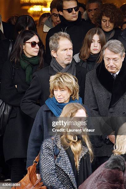 Geraldine Pailhas, Christopher Thompson and Daniele Thompson attend Michele Morgan's Funerals in Church Saint-Pierre de Neuilly sur Seine on December...