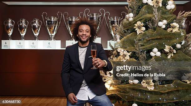 Marcelo Vieira poses during a Real Madrid Christmas photo session on December 23, 2016 in Madrid, Spain.