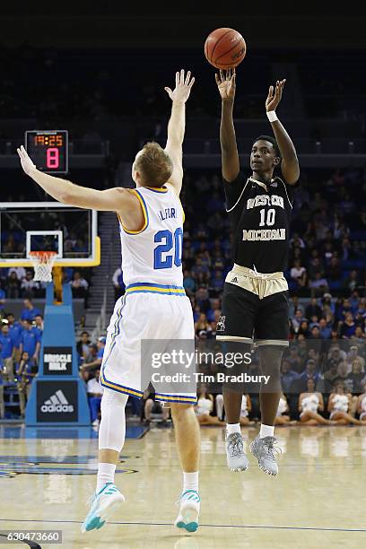 Thomas Wilder of the Western Michigan Broncos shoots the ball during the game against the UCLA Bruins at Pauley Pavilion on December 21, 2016 in Los...