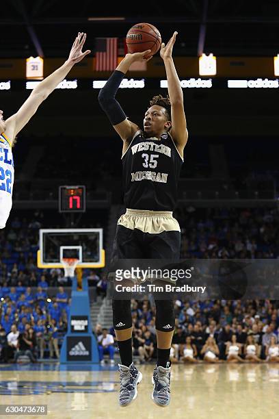 Brandon Johnson of the Western Michigan Broncos shoots the ball during the game against the UCLA Bruins at Pauley Pavilion on December 21, 2016 in...