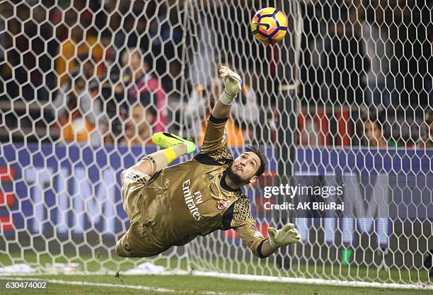 Gianluigi Donnarumma ,Goalkeeper of AC Milan in action during the Supercoppa TIM Doha 2016 match between Juventus FC and AC Milan at the Jassim Bin...