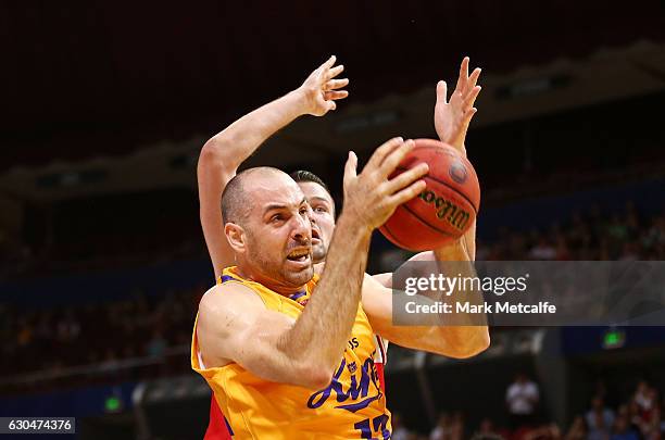 Aleks Maric of the Kings rebounds during the round 11 NBL match between Sydney and Illawarra on December 23, 2016 in Sydney, Australia.