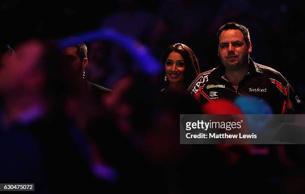 Adrian Lewis of Great Britain waits to walk on ahead of his match against Joe Cullen of Great Britain during day nine of the 2017 William Hill PDC...