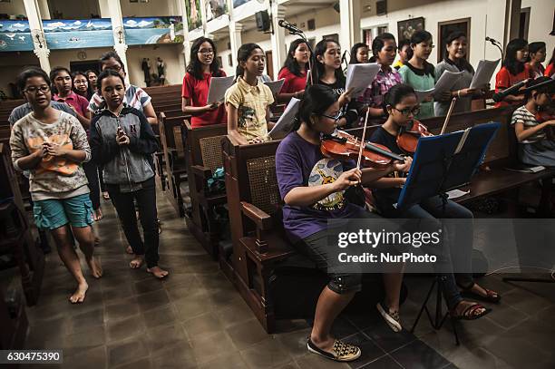 Some children do exercise music in Church Saint Antonius, Yogyakarta, Indonesia on December 23, 2016. This activities preparation Christmas in...