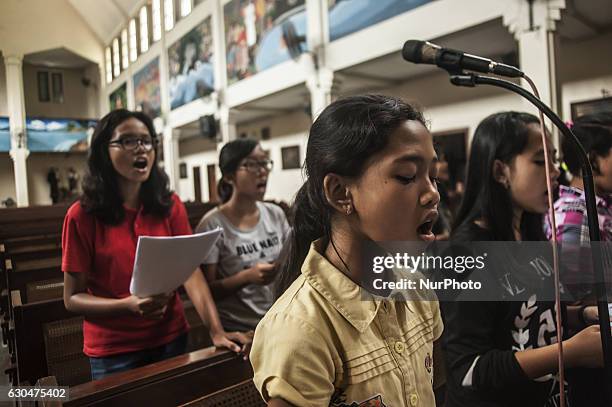 Some children do exercise music in Church Saint Antonius, Yogyakarta, Indonesia on December 23, 2016. This activities preparation Christmas in...