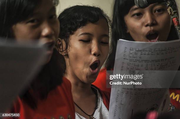 Some children do exercise music in Church Saint Antonius, Yogyakarta, Indonesia on December 23, 2016. This activities preparation Christmas in...