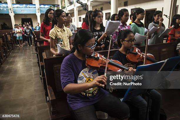 Some children do exercise music in Church Saint Antonius, Yogyakarta, Indonesia on December 23, 2016. This activities preparation Christmas in...