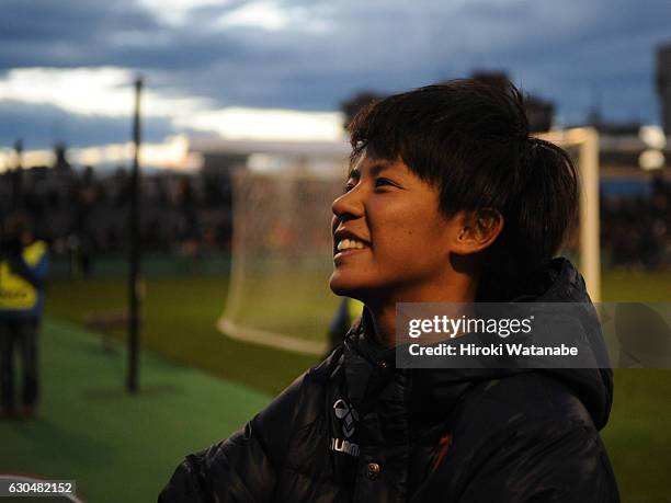 Mai Kyokawa of INAC Kobe Leonessa reacts after the 38th Empress's Cup Semi Final between Vegalta Sendai Ladies and INAC Kobe Leonessa at Ajinomoto...