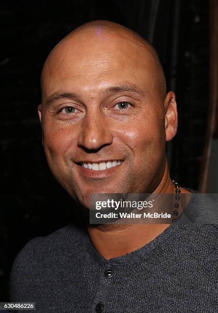 Derek Jeter backstage after a performance of 'Hamilton' at the Richard Rodgers Theatre on December 23, 2016 in New York City.