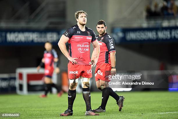 Andries Ferreira and Florian Fresia of Toulon during the Top 14 match between Montpellier and RC Toulon on December 23, 2016 in Montpellier, France.