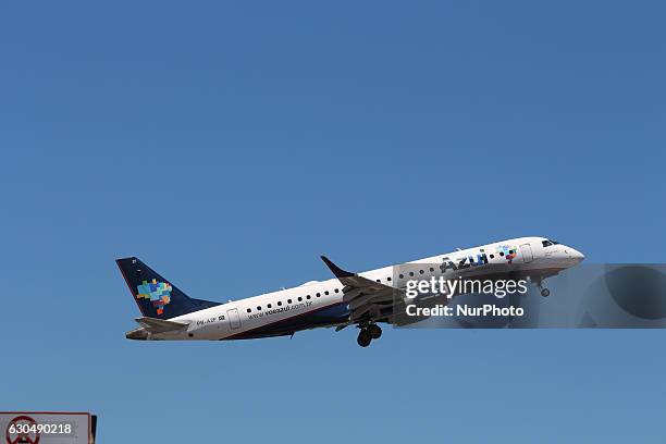 Azul airplane at Santos Dumont Airport, in Rio de Janeiro, Brazil, on 23 December 2016. With the festivities of Christmas and New Year, the movement...