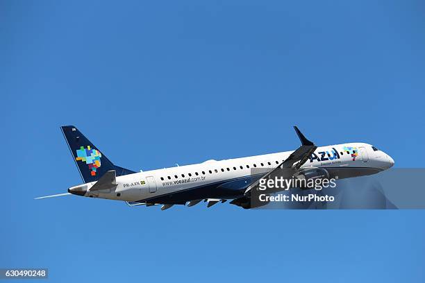 Azul airplane at Santos Dumont Airport, in Rio de Janeiro, Brazil, on 23 December 2016. With the festivities of Christmas and New Year, the movement...