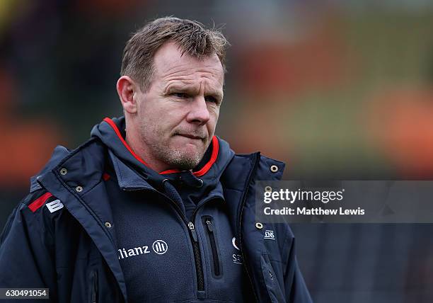 Mark McCall, Director of Rugby of Saracens looks on ahead of the Aviva Premiership match between Saracens and Newcastle Falcons at Allianz Park on...