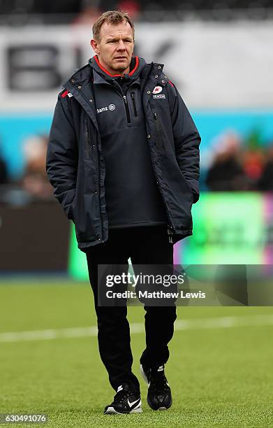 Mark McCall, Director of Rugby of Saracens looks on ahead of the Aviva Premiership match between Saracens and Newcastle Falcons at Allianz Park on...